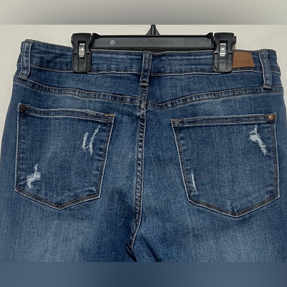 Judy Blue Blue Mid-Rise Hidden Plaid Cuffed Jeans Denim Winter Shaping Classic - Picture 6 of 12